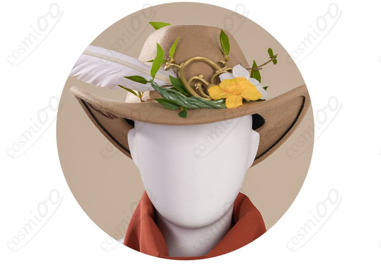 帽子の装飾ディテール。つばの形状とアクセントパーツでカウボーイらしさを強調。