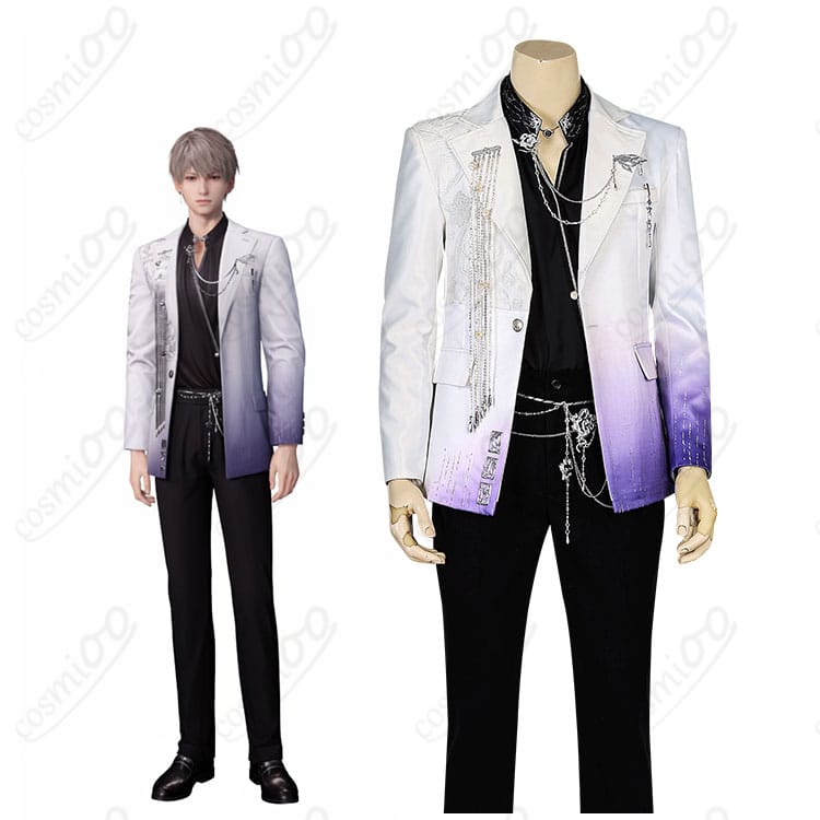 恋と深空 カレ共通『朝夕に浸る夢』コスプレ衣装の全身イメージ。コート・シャツ・ズボン・飾り物の着用例とシルエット。