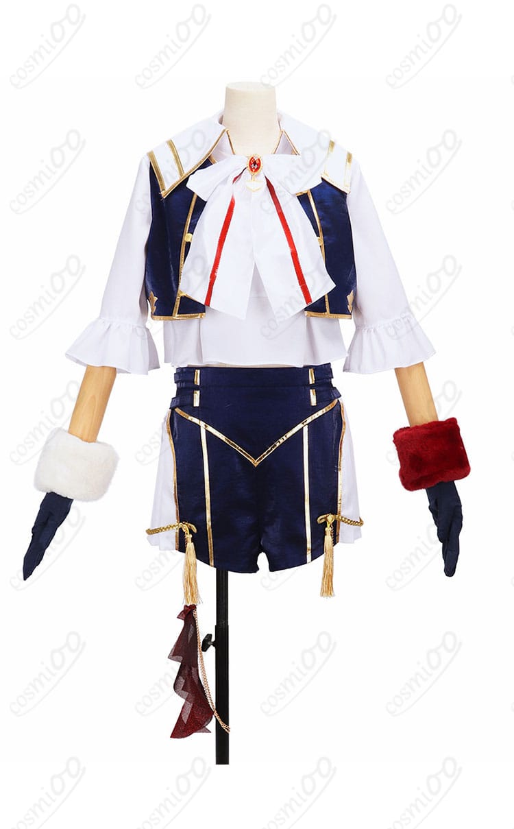 にじさんじ ドーラ 共通衣装コスプレの正面ディスプレイ。コートのラインとシャツ、スカーフの配置が見える。