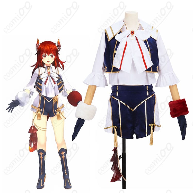 にじさんじ ドーラ 共通衣装のコスプレ衣装をモデルが全身着用したイメージ。コートとショートパンツ、スカーフのバランスがわかる写真。