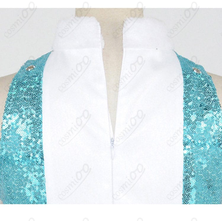 背面ファスナーの装飾ディテール。着脱構造と縫製の仕上がりを示すクローズアップ。