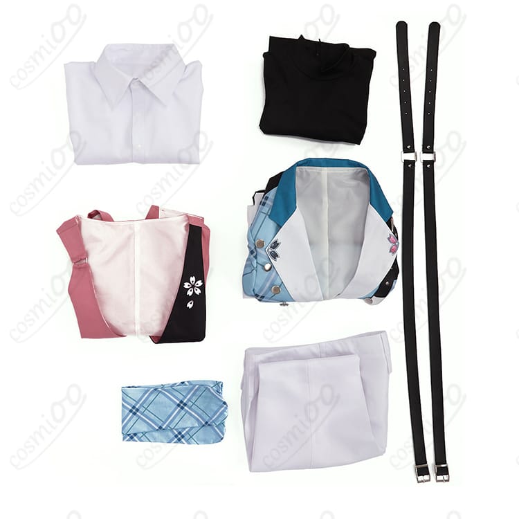 にじさんじ 皇れお デフォルト衣装 6点セット内容一式(コート、シャツ、ベスト、ズボン、インナー、ベルト、靴下)のレイアウト