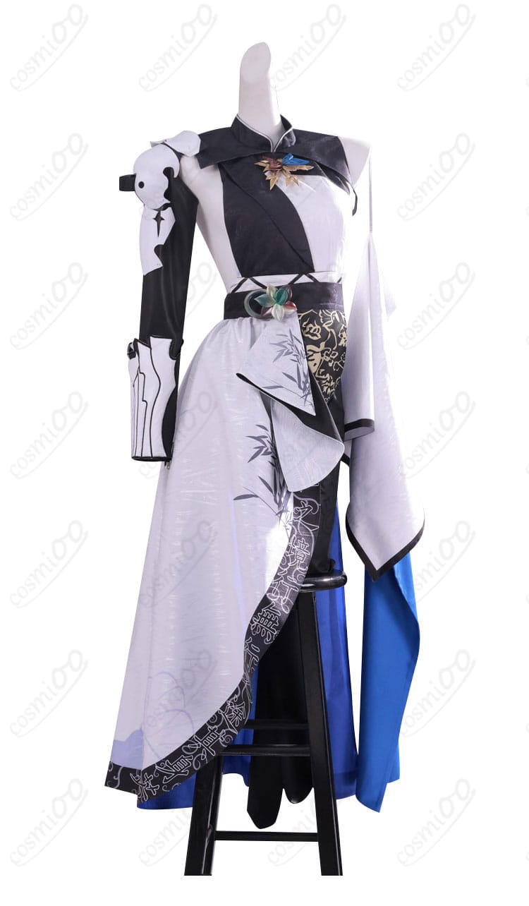 衣装全体の装飾ディテール。胸飾り・腰飾り・袖口パーツの質感を近接で表現。