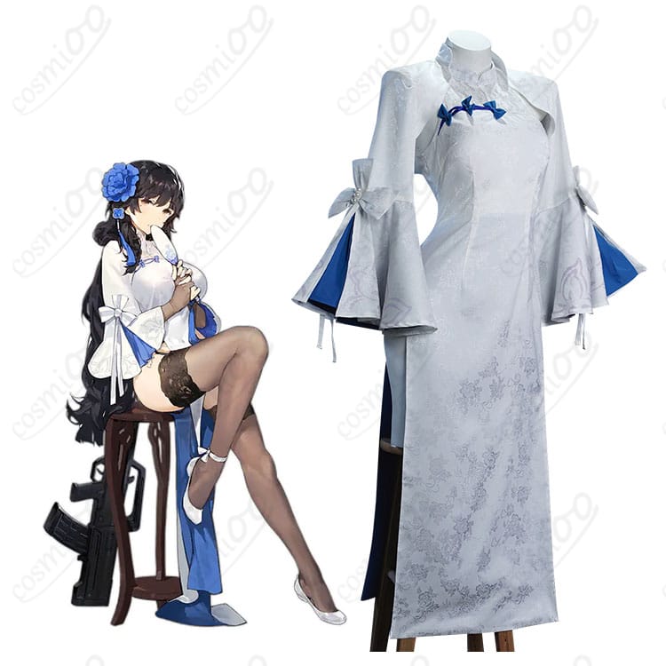 95式 グレースドレスの全身着用イメージ。コートとチャイナドレスの質感が映えるフルコーデ