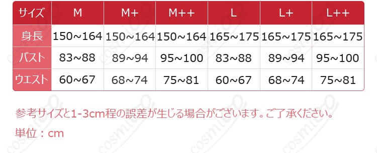 NIKKE D（ディー）キラーワイフ衣装のサイズ表・採寸ガイド
