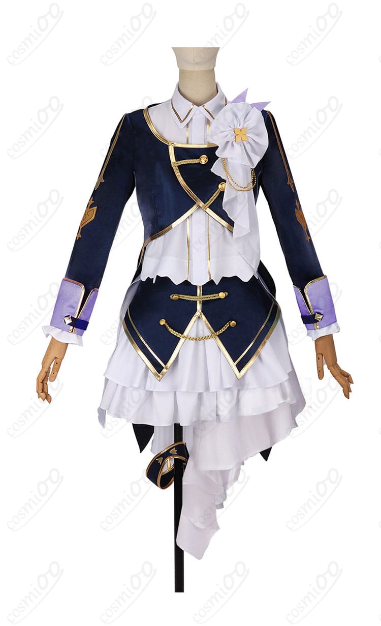 小清水 透 共通衣装のコート・シャツ・スカート正面。襟元のラインと胸飾りの配置、プリーツの落ち感を強調した商品写真。