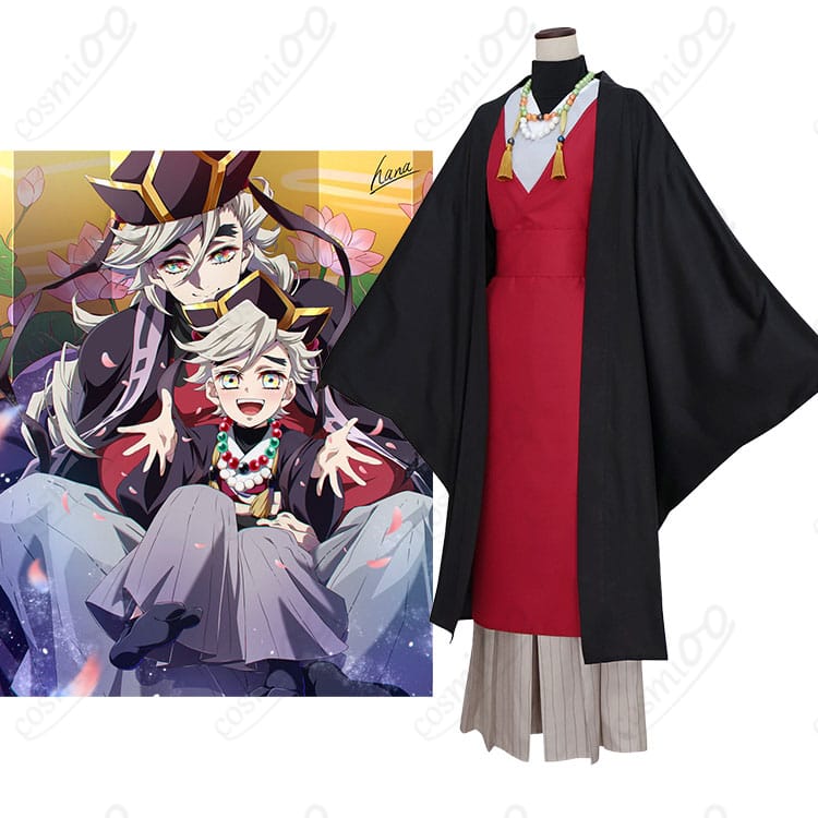 鬼滅の刃 童磨 幼少期コスプレ衣装を着用した全身イメージ。羽織と袴、小物まで揃った和装コーデの雰囲気が分かる画像。