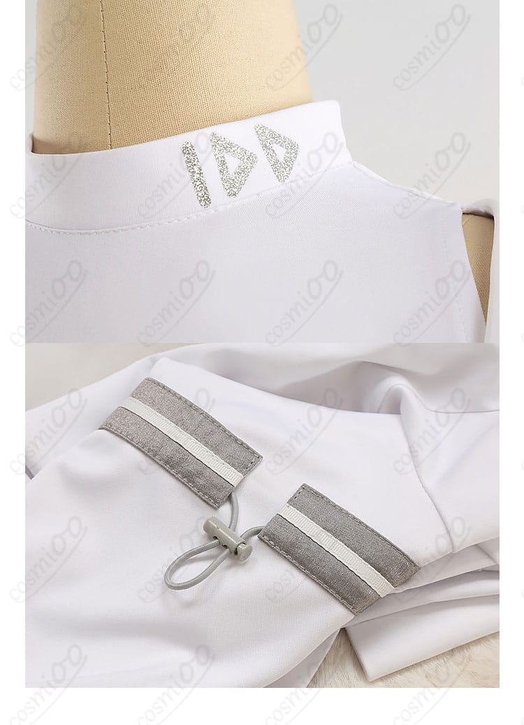 襟元・胸元の装飾ディテール。胸飾りの形状と縫い付け、襟の角度やパイピング