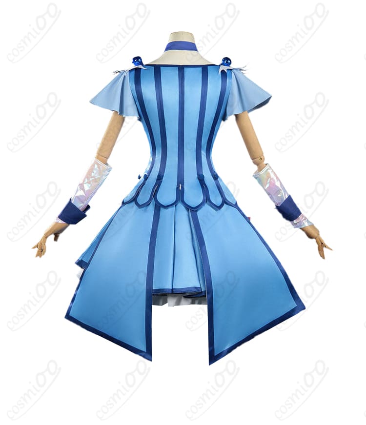 キュアビューティ衣装の背面画像。背面開閉部とリボンの配置、シルエットの落ち感が見える。