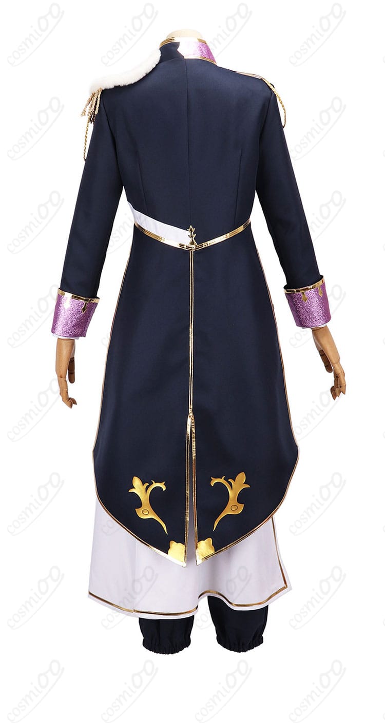 闇ノシュウ CONCERTO共通衣装の背面ディテール。ジャケットのハリ感とシルエット、腰布の取り付け位置が分かる