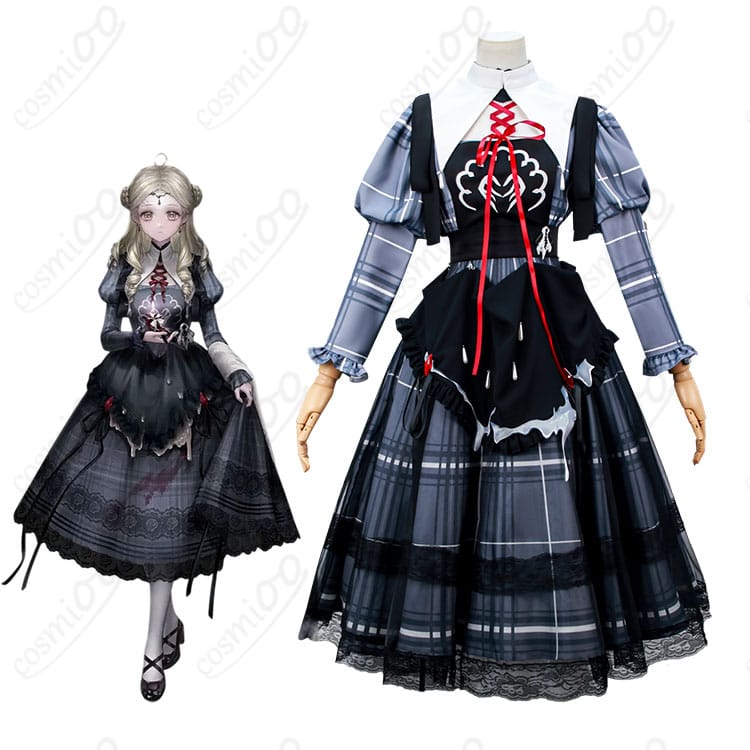 ルミナ（無期迷途）温泉旅館制服の着用イメージ。エプロンとコルセットが映える全身コーデ