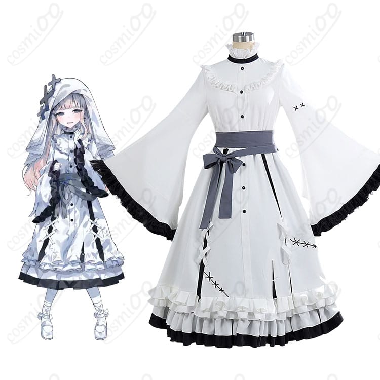 氷上メルル 囚人番号670 シスター服コスプレの全身正面カット(ベールと帯を着用)