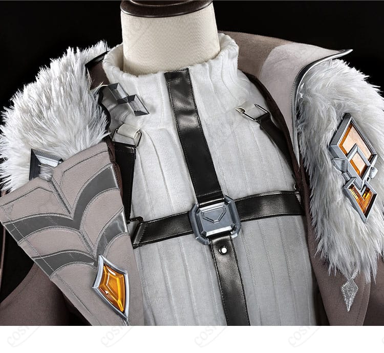 衣装の襟元アップ。ファー襟と付け襟、襟飾りの質感ディテール