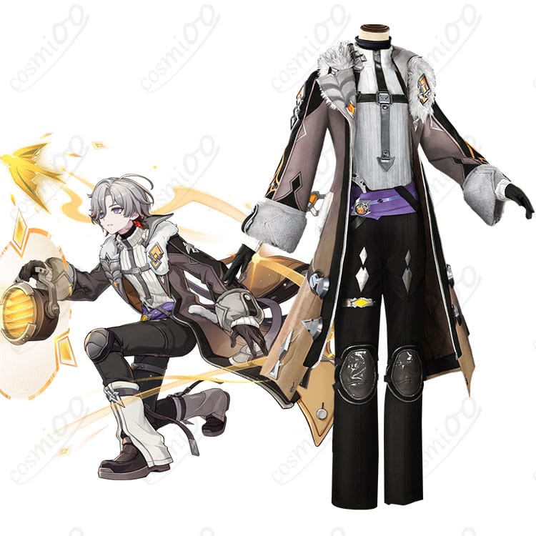 原神モチーフのコート×ベスト男性風コスプレ衣装を着用した全身イメージ