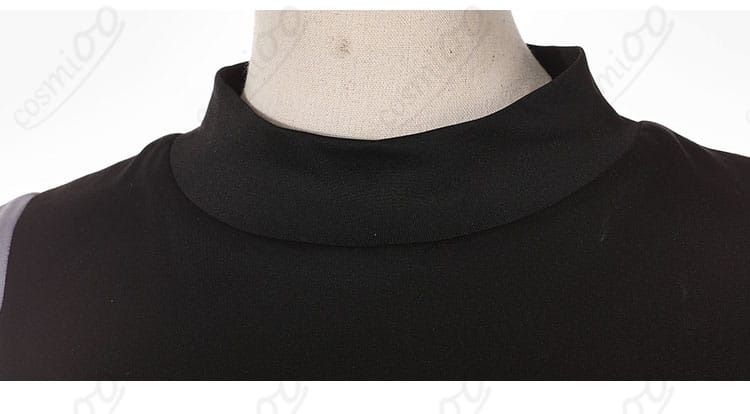 MEMちょ衣装の襟元装飾ディテール。リボンと配色切り替えの縫製が見える接写。