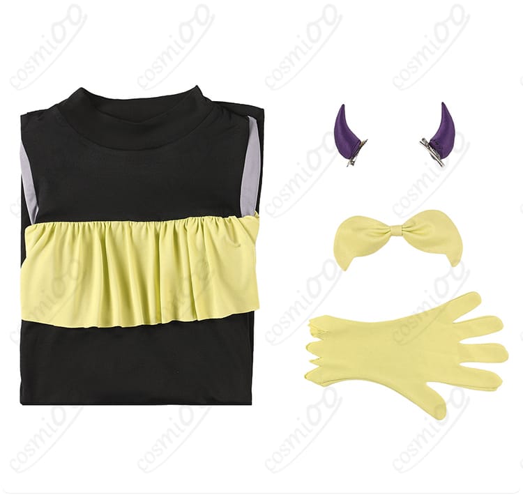 MEMちょ 新生B小町コスプレのセット内容一覧。ワンピース・髪飾り・角・手袋を並べた構成。