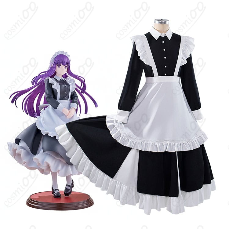 フリーレン／フェルン メイド服の人物着用イメージ。清楚なワンピースとエプロンのコーディネートが分かる全身写真