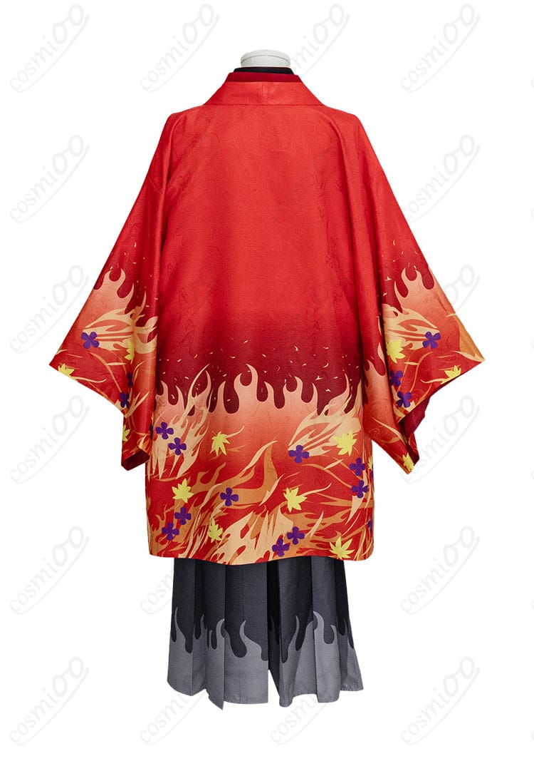 煉獄杏寿郎 京まふ2021和装の背面。羽織の丈感と袴のシルエット、帯の収まりが分かる