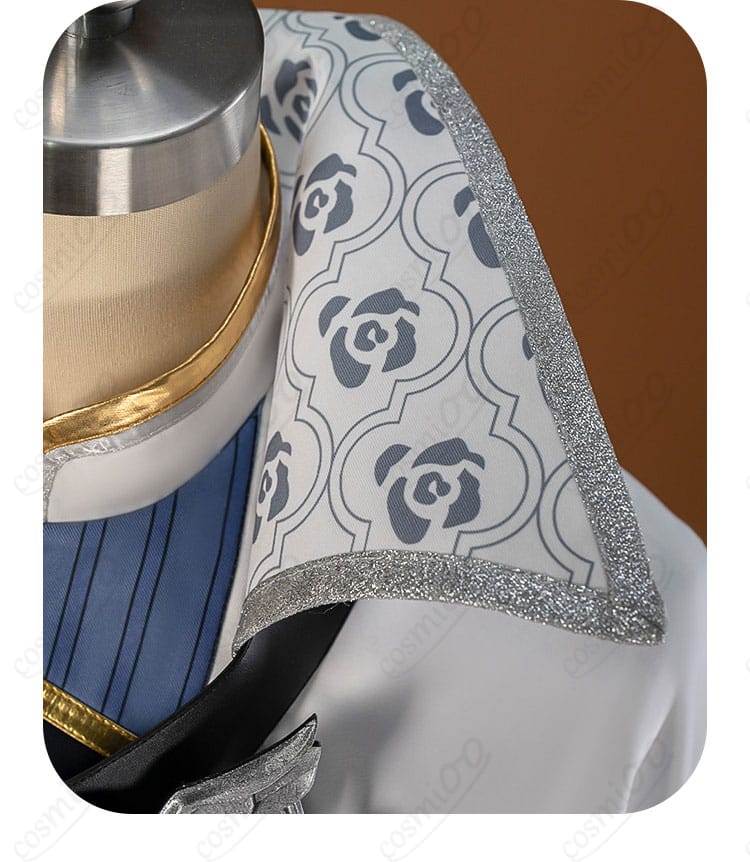 上衣の襟まわりの形状と縁取りのディテール