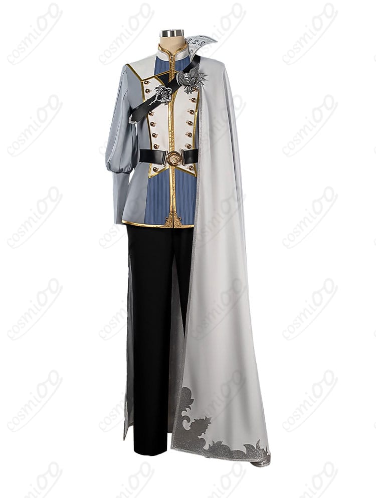 シルバー 夜明けの甲冑コスプレ 上着・ズボン・マントの正面全体