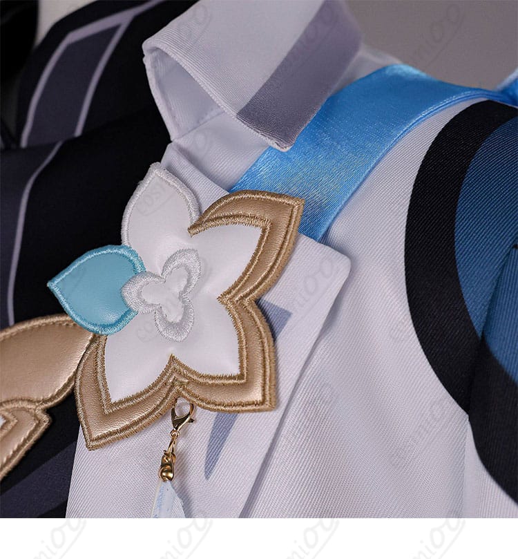 原神 旅人（空）コスプレ衣装の襟周り意匠アップ（配色切替と縫製）