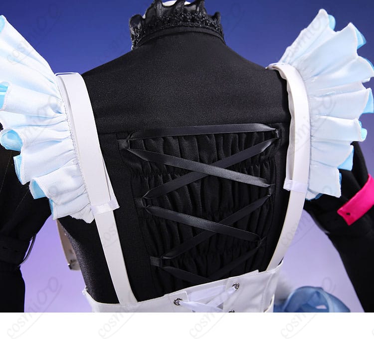 背肩部分のリボンとレース装飾の取り付け構造