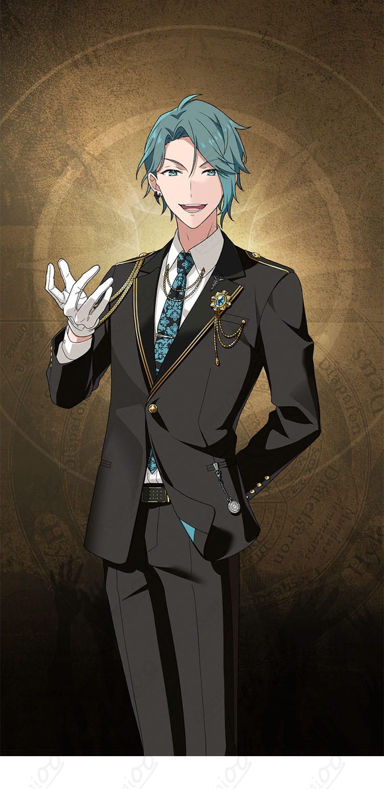 衣佐美佑理 モルトクランケン寮制服の全身画像（コート・シャツ・ズボン・ネクタイのセット、ハリ感のあるシルエット）