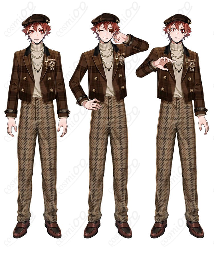 エース・トラッポラ ラ・ボンボニエール衣装の全身コーディネート（コートと帽子を着用したフルセット）