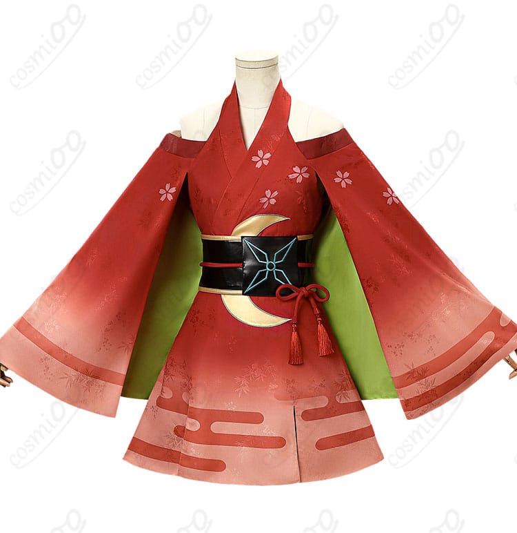 かぐや姫 コスプレ衣装のワンピース正面全体図（ジャガード生地とコルセット）