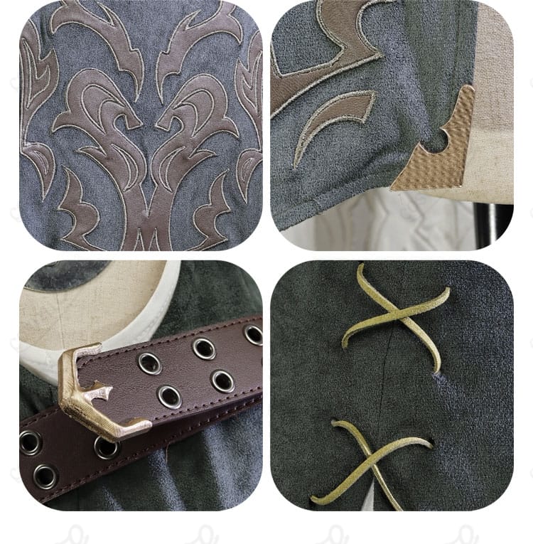 胸ベルトや合皮パーツの縫製・金具ディテールの近接写真