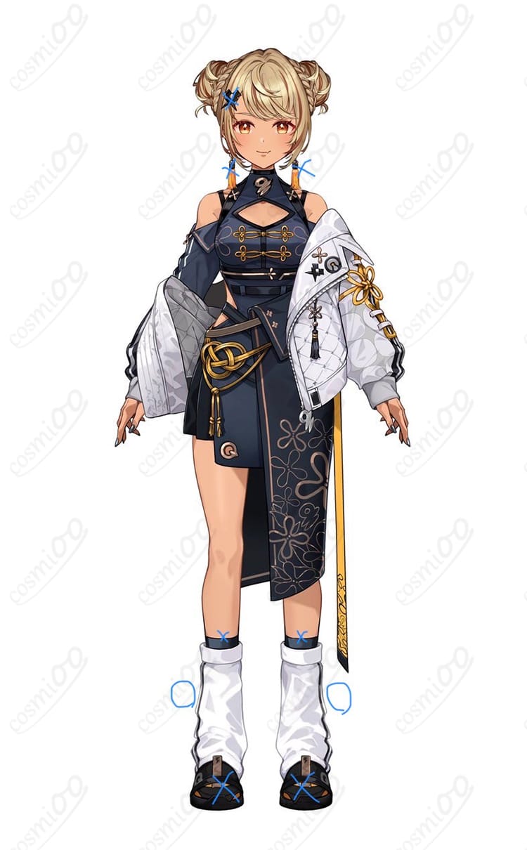 ぶいすぽっ！ 神成きゅぴ チャイナ×スポーティ新衣装のコートとチャイナドレスを着用した全身コスプレ一式の商品イメージ