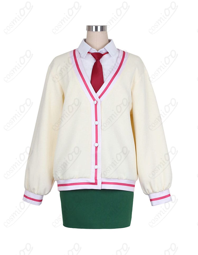 大倉メグミ 制服コスプレ衣装の正面全体画像（コート・スカート・シャツ・ネクタイ）