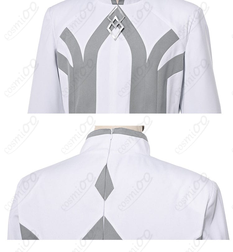 トップス背面の隠しファスナーと衣襟ディテールの接写