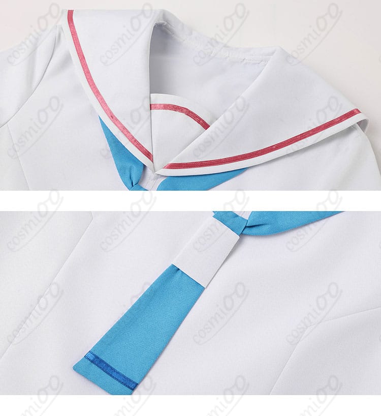 トップスのネックライン形状と縫製の近接写真