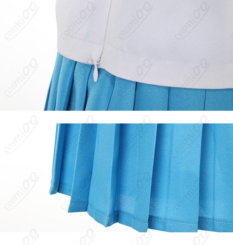 背面ファスナーとスカート装飾のアップ、着脱仕様の説明用写真