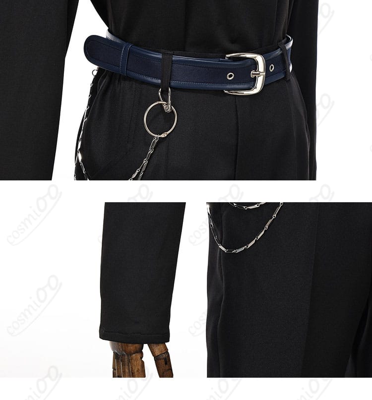 ベルトと袖口の金具パーツ、チェーン接続部の詳細