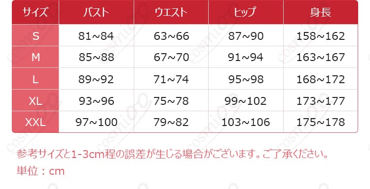 サイズ表と各部寸法の案内図