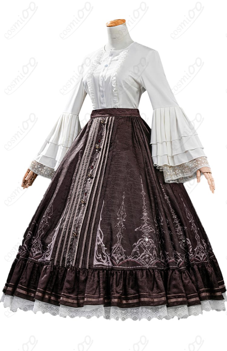 スカート裾装飾のアップとコントラスト配色のディテール