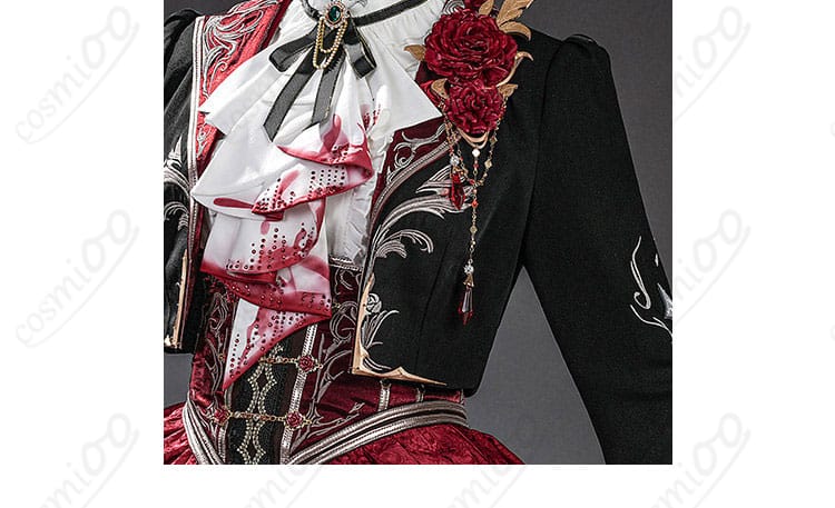 コートの衣襟周りと蝶ネクタイ飾りの質感ディテール