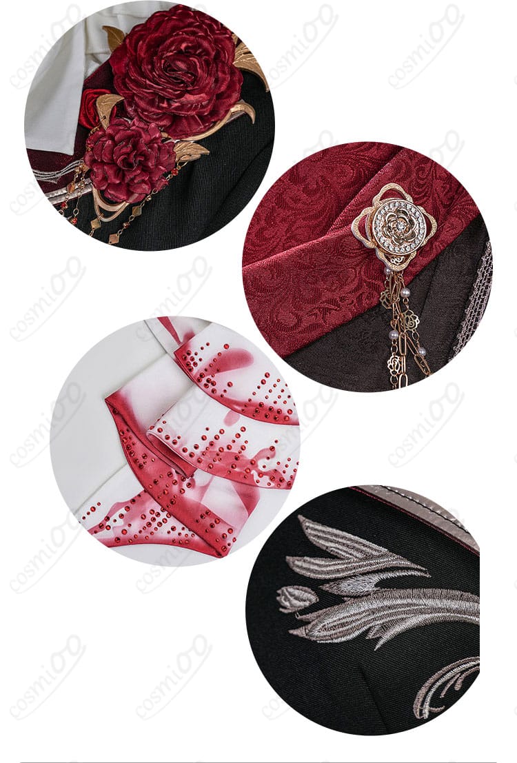 衣装全体の装飾パーツ構成と配色バランスの近接図