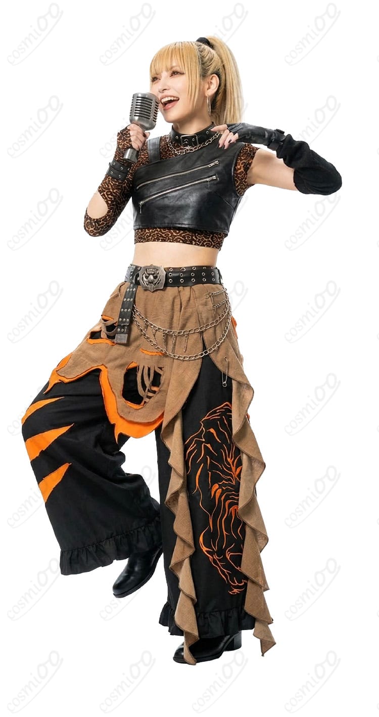 ホロライブ風ステージ衣装の着用例（レザーベストと腰チェーンのコーデ）