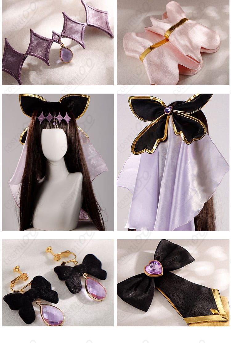 髪飾り・耳飾りセットのディテール。チェーンとモチーフの質感