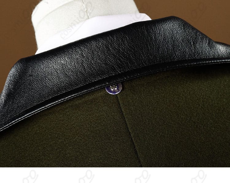 コートの襟と縫製ステッチの近接ディテール