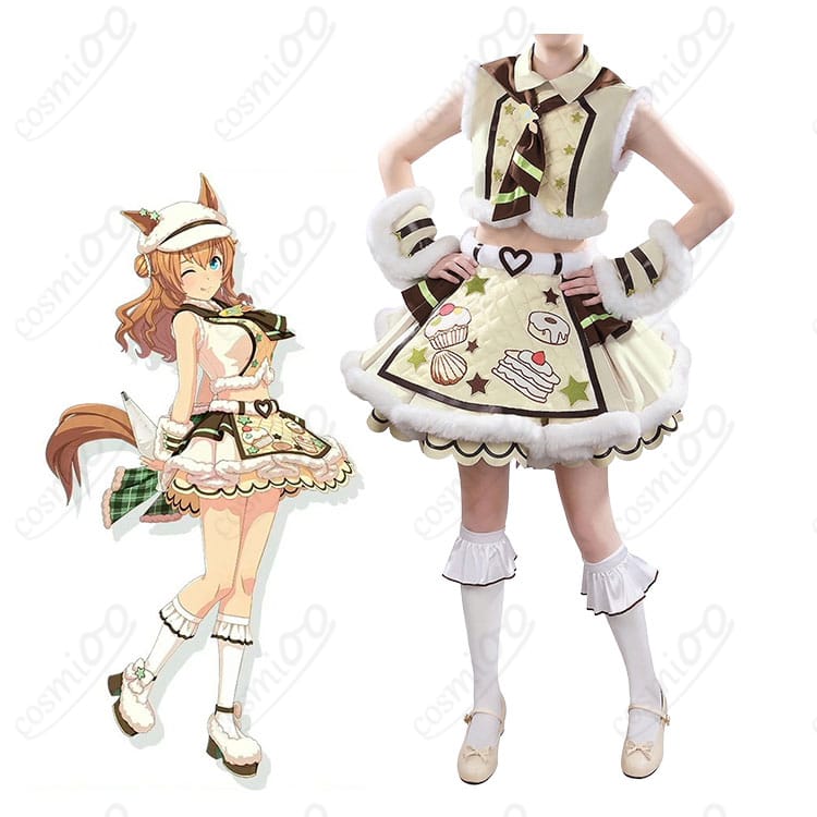 タイキシャトル Baa Baa Patisserie勝負服を着用した全身イメージ。帽子とエプロンのパティシエ要素が映えるコスプレ衣装。