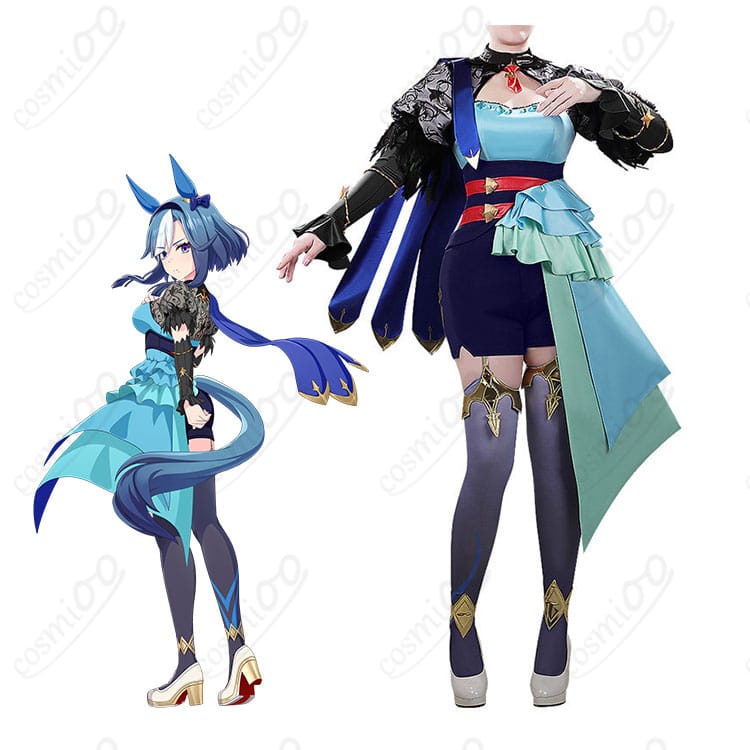 アドマイヤグルーヴの勝負服コスプレ一式を着用した全体イメージ