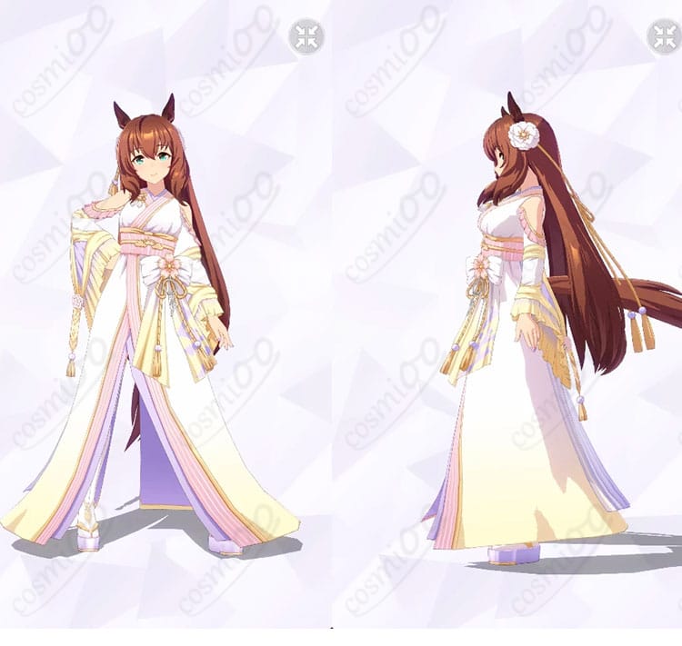 マルゼンスキー 祝ひ寿ぐ神速天女(新勝負服)コスプレの正面と左側ディテールが分かる全身画像