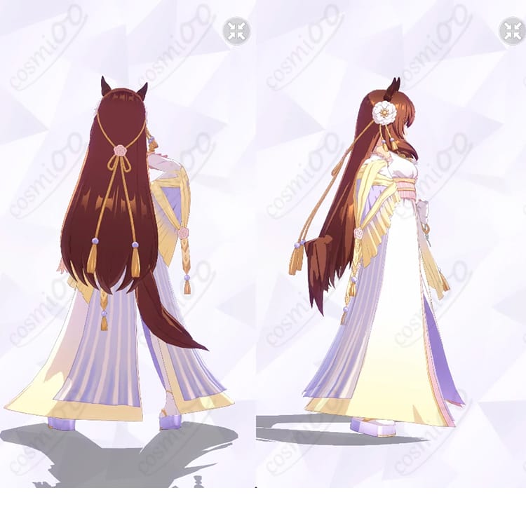 マルゼンスキー 祝ひ寿ぐ神速天女(新勝負服)コスプレの背面シルエットと右側装飾を示す全身画像