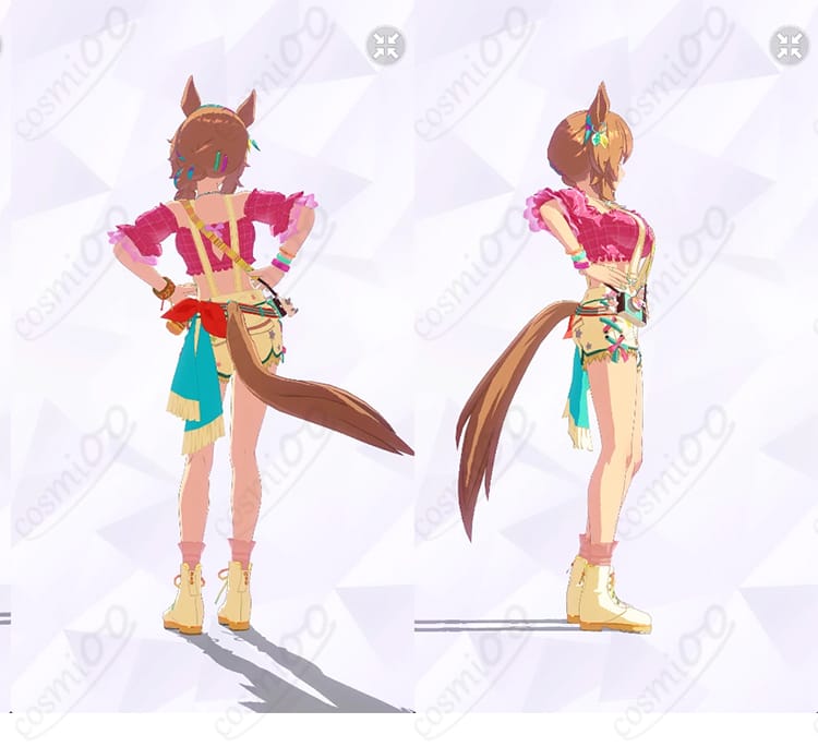 タイキシャトル Bubblegum☆Memories 勝負服の背面と右側がわかる商品画像。背面ディテールや開閉構造、裾のラインが写真映えする仕上がりです。