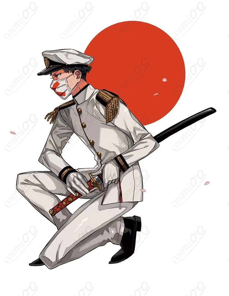 レトロ軍装・第二種軍装風コスプレ衣装のキャラクタービジュアル風イメージ