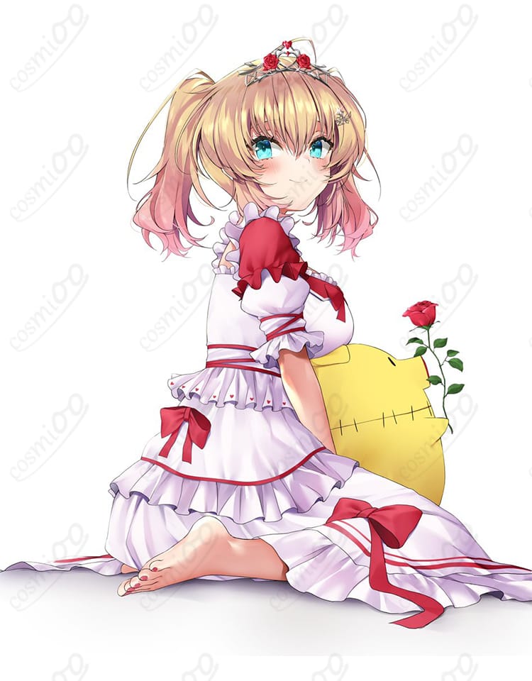 赤井はあと ドレス衣装の背面ディテール。背面開閉仕様とシルエット、はだけにくい補強設計が見える商品画像